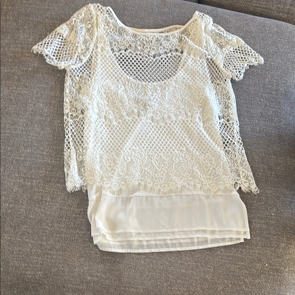 Elegant Lace Overlay White Top